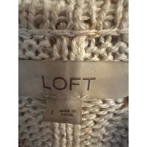 LOFT Chunky Cable Fisherman Knit Sweater Collared V-Neck Woman's  Size L - Picture 2 of 12